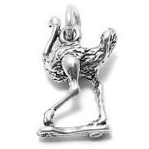 OSTRICH CHARM IN 3D STERLING SILVER.